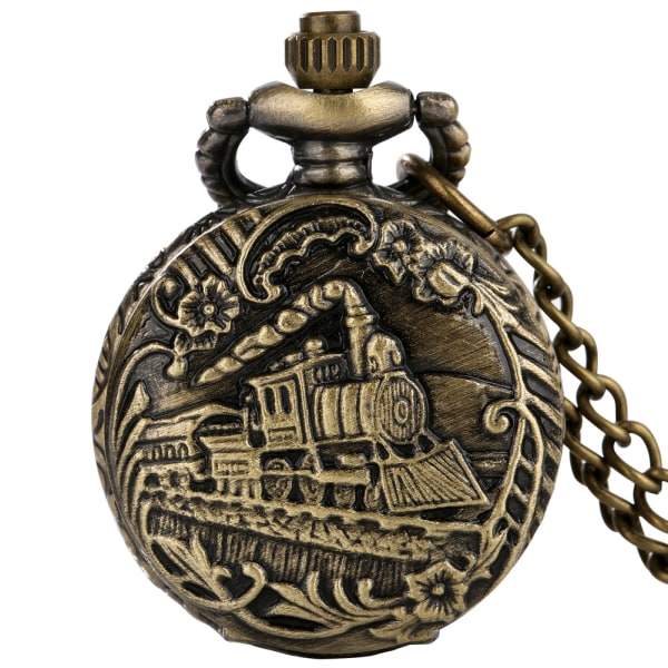 Ånglok Tåg Kvartsur Vintage Halsband Klocka Souvenir Present till Jul Fars Dag Brons