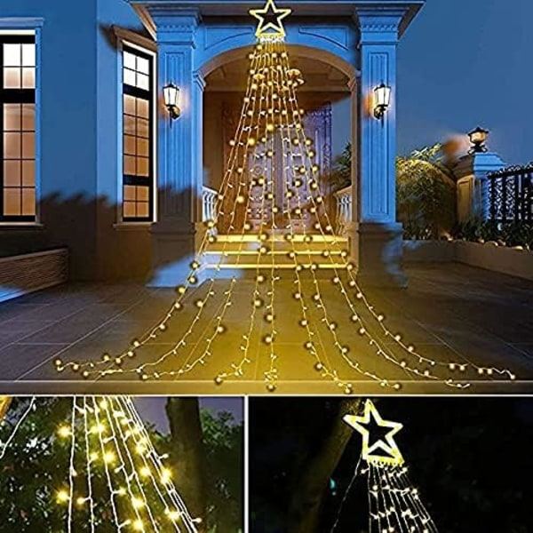 Julepynt Utendørs Stjerne Lyslenke, 16.4ft Juletre Belysning 198 LED med 14\" Opplyst Stjerne til Jul og Nyttår