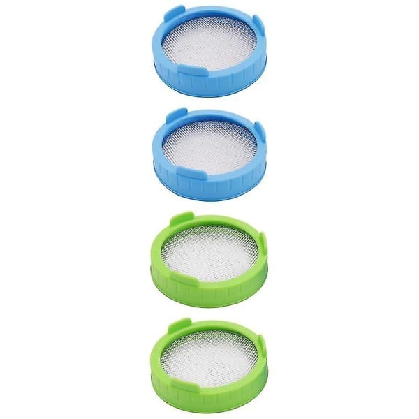 4-pack groddlock, plastgroddlock med rostfritt stål sil för breda burkar, groddning
