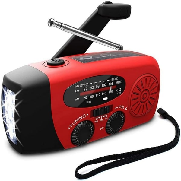 Red Crank Radio with Solar Cells, Flashlight and 2000mAh Power Bank Emergency Radio Red one size