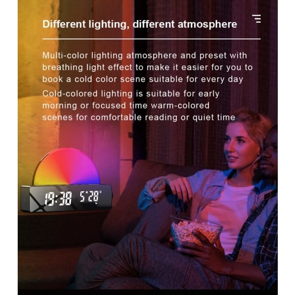 Solnedgångsväckarklocka med LED-lampa, digital väckarklocka, atmosfärslampa - Svart