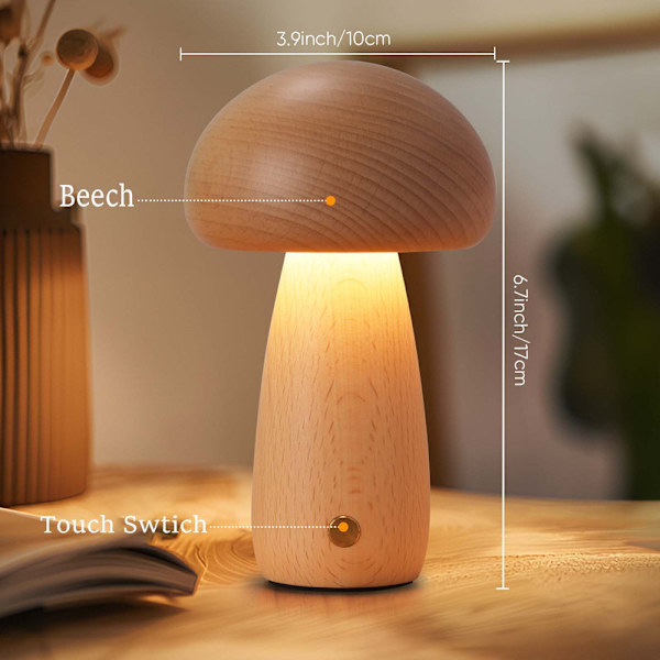 Liten träsvamplampa, LED sladdlös sängbordlampa med touch, bärbar dimbar batterilampa för sovrum nattduksbord G