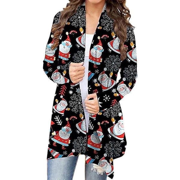 Hhcx-christmas Women Open Front Coat Long Sleeve Xmas Cardigan Jacket Top Snowman Balloon S