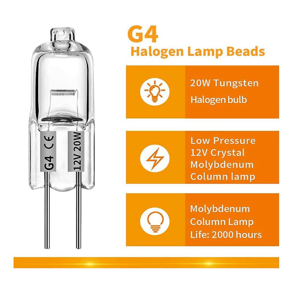 REMAKE 40 stk G4 12v 20w Halogen pære G4 12v Pære Indsat Perler Krystal lampe Halogen pære 20w 12v Halogen