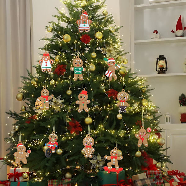 12 Pepperkake Juletrepynt, Hengende Julepynt, Høytidsdekorasjoner, Julepynt, Vinter, Nyttårsfestutstyr