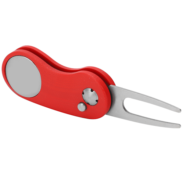 Folding Golf Divot Repair Tool i Rustfritt Stål med Automatisk Fjærmekanisme - Rød