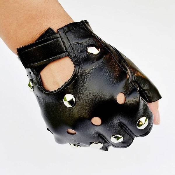 Voksen/Barn Halloween Karneval Studded Kule Hansker Gate Dans Punk Dans Dew Halv Finger Lær