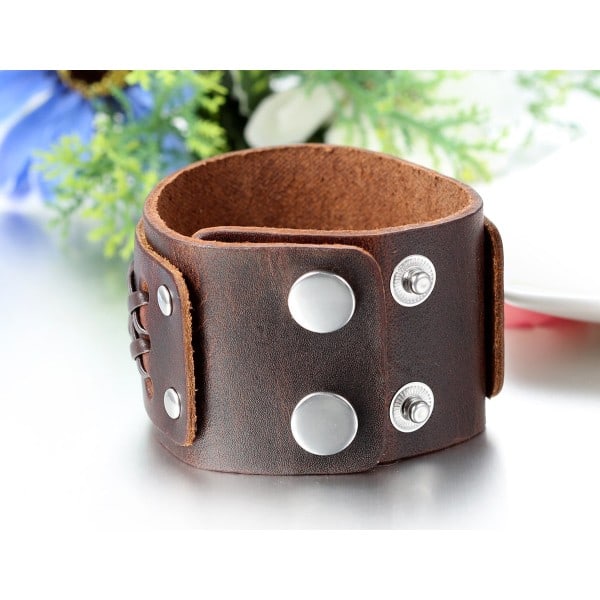 Lær armbånd for menn, bredt mansjettarmbånd, beste gaver til farsdag