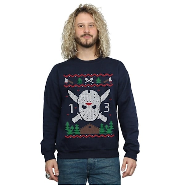 Fredag den 13. Herre Julegenser Fair Isle L Navy Blå L