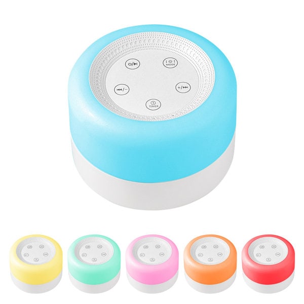 Bærbar lydmaskin med justerbar nattlys for baby-smokker, med 12 beroligende lyder og 7 lysfarge-timer