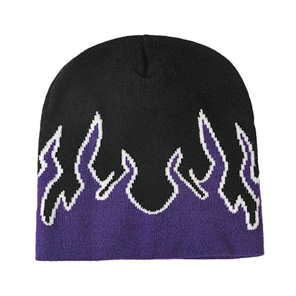 Tykk varm ørebeskyttende beanie lue menn vinter flammetrykk ridning strikket lue kostymetilbehør Lilla Purple