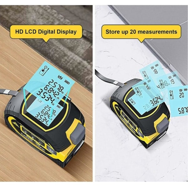 REMAKE 3-i-1 Digital Laser Afstandsmåler med Krydslaser, 131ft Digital Laser Afstandsmåler, 16ft Målebånd,