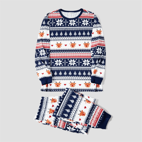 Julpyjamas för familjen med festtema, heltryckta, långärmade (flamsäkra) Mörkblå Kvinna L