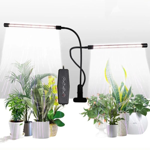 Plantelampe 40W LED Plantelampe 2 Hoveder Plantelampe Indendørs Planter Vækstlampe med Timer - Perfekt