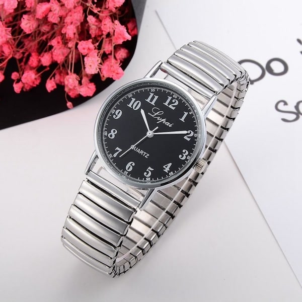Armbandsur i rostfritt stål, legering, älskare, affärs-kvartsur, elastiskt armband, par-armbandsur, Relogio Feminino