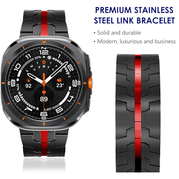 Svart & Rött Klockarmband för Samsung Watch 7 Ultra (47MM)
