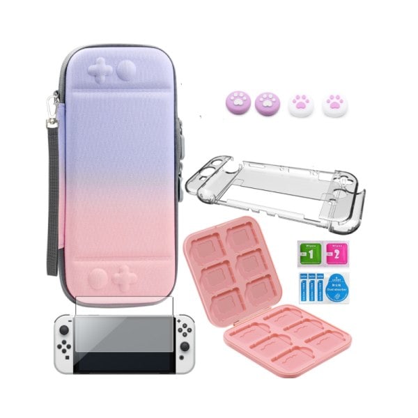 Switch OLED-fodral med tillbehör Rosa/Blå 8 delar