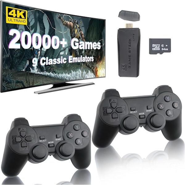 REMAKE 2024 Ny Retro Spilkonsoll 20.000+ Spil 4K HDMI Inkluderer 2 Trådløse Controllere Sort 128GB