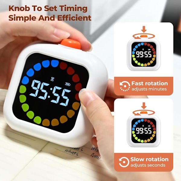REMAKE Visuel Timer, 99 Minutters Digital Genopladelig Timer med 3 Tilstande, LCD Farveskærm Baggrundsbelysning Rotation Timer - Hvid