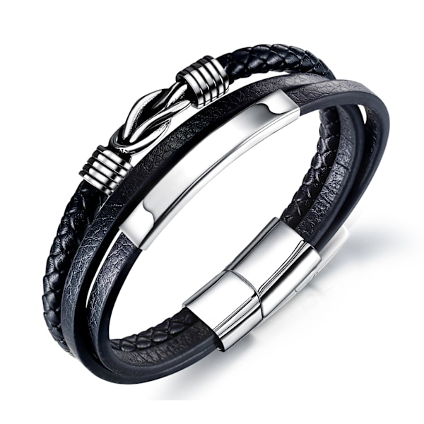 Flettet læderarmbånd til mænd sort