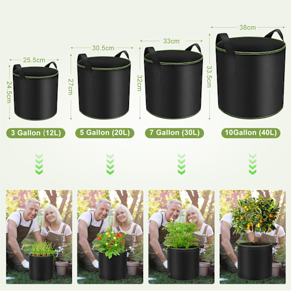 30L Kasvusäkit perunoille, tomaateille ja muille kasveille kahvoilla, kuitukangaskasvusäkit kukille ja mansikoille (5 kpl)