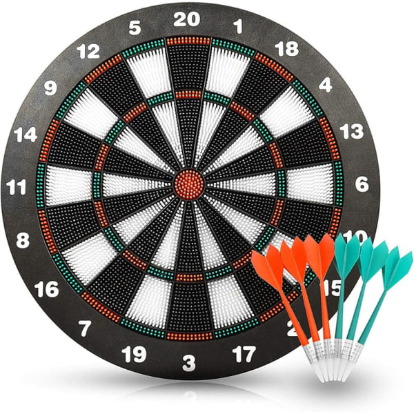 Safety Dartboard for Kids and Adults, 16.4 Inch Rubber Dartboard with 6 Soft