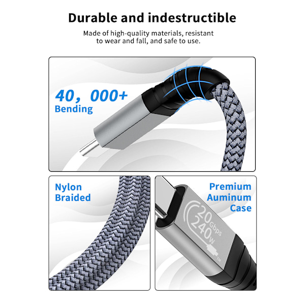 USB C-kabel, 240 W USB 3.2-kabel USB-C hane till hane-kabel 20 Gbps, nylon typ C laddningskabel, kompatibel med MacBook Pro 16\" Flerfärgad