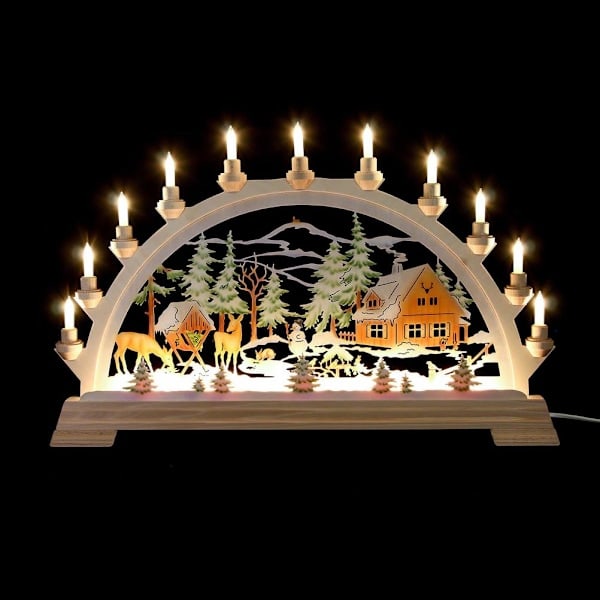 Jultomte i trä med LED-lampor, juldekoration för inomhusbruk, batteridriven
