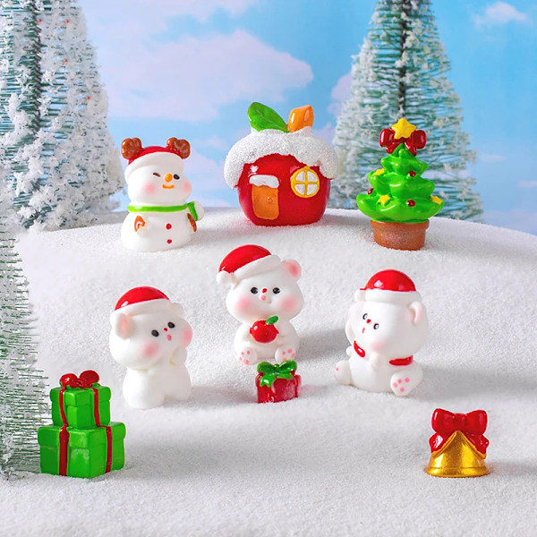 1 stk Julgavefigurer Miniatyr Nisse Snømann Bjørn Mikrolandskap DIY Hjemmedekorasjon for Skrivebordsdekorasjon Rom A4