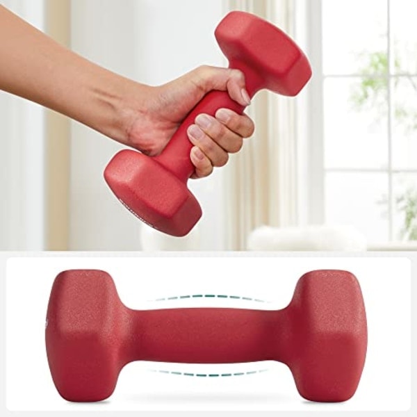 Songmics 2 Kpl Käsipainot, 2 x 3kg Liukumattomat Neopreenikäsipainot Mattamaalilla, Punainen