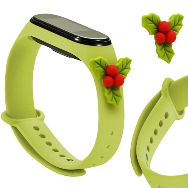 Julearmbånd for Xiaomi Mi Band 6 / Mi Band 5 - Grønt silikonarmbånd med julemotiv (misteltein)