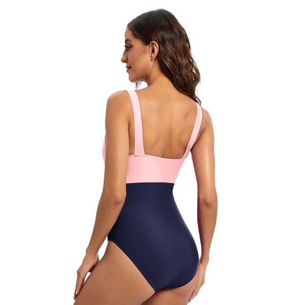 Enkeldelad bikini med triangeldesign i färgblock Rosa/Tibetansk grön XL