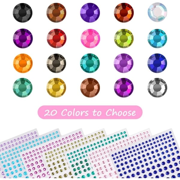 REMAKE Rhinestone Stickers Selvklæbende 3300 stk. Sten 20 Ark Juveler Krystal Rhinestone Stickers 2/3/4/5/6mm 20 Ark