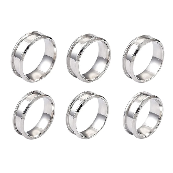 6 stk. Ringe Kerne Blanks Til Indlægning Ring Rustfrit Stål Riflet Finger Ring 8mm Silver