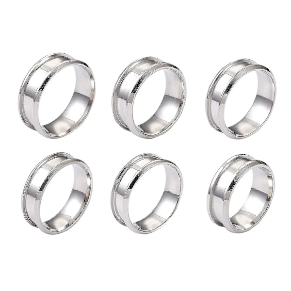 6 stk. Ringkjerner Blanke For Inlay Ring Rustfritt Stål Riflet Finger Ring 8mm Silver