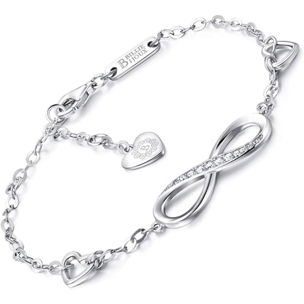 Armband för kvinnor 925 Sterling Silver Infinity Evig Kärlek Symbol Charm Justerbart Armband Julgåva (1-Silver)