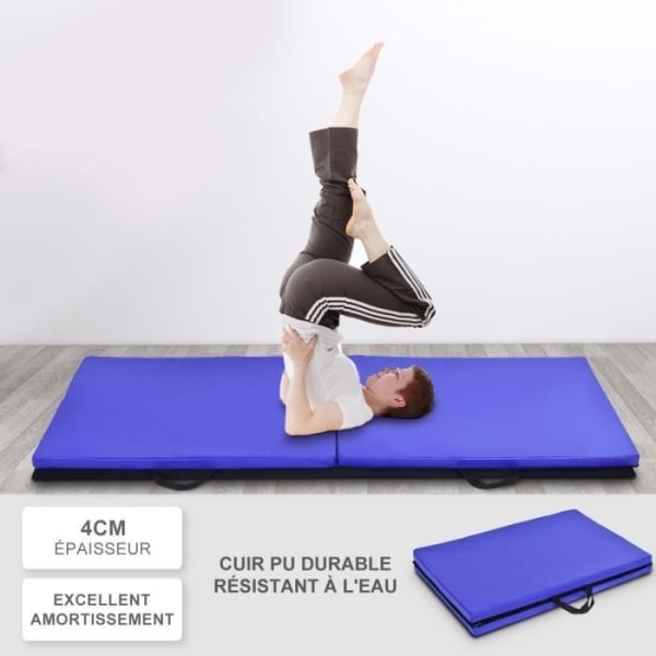 COSTWAY Foldbar Gymnastikmåtte 180 x 60 x 3,8 cm Bærbar Træningsmåtte Gymnastikmåtte til Fitness, Yoga, Sport og Træning