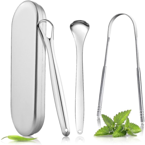 stainless steel tongue cleaners with case, scraper against bad breath