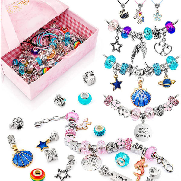 REMAKE 60 delar barnsmycken, charm armband för flickor, smyckestillverkning för barn