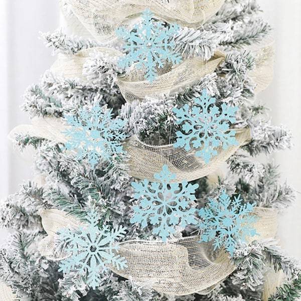 12 st juldekoration snöflinga hängande julgranshänge prydnader för hemdekoration festtillbehör 2025 nyårstillbehör ljusblå