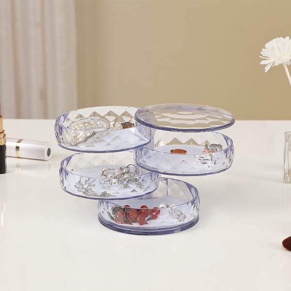 Smykkeorganisator etui 4-lags rund roterende etui Transparent