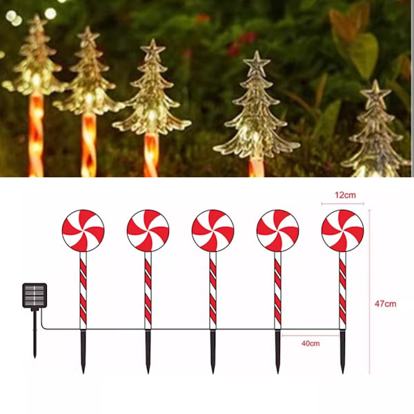Utendørs Julelys med Solcelle (Sett med 5), Julelys med Solcelle for Hage og Bakgård