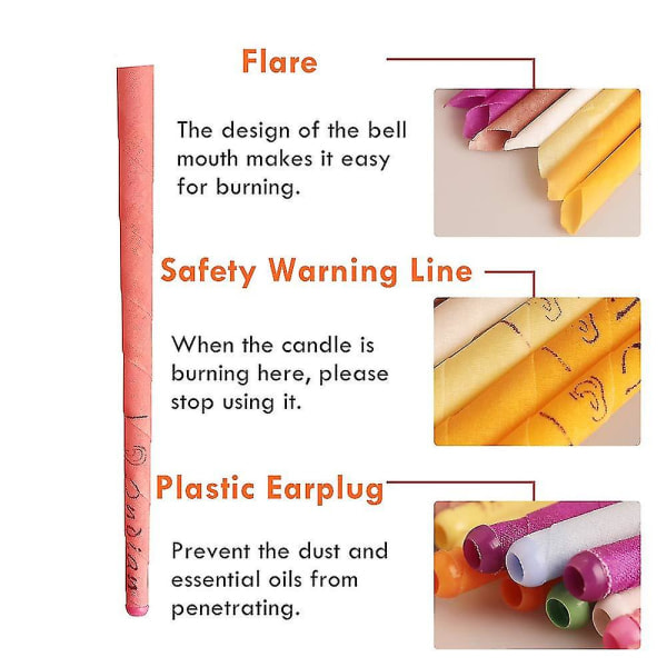 SQBB Ørelys, 24 stk Bivoks Ørelys Kjegler Ørevoksfjerning Lyssett Ikke-toksiske Sylindere Duft null ingen