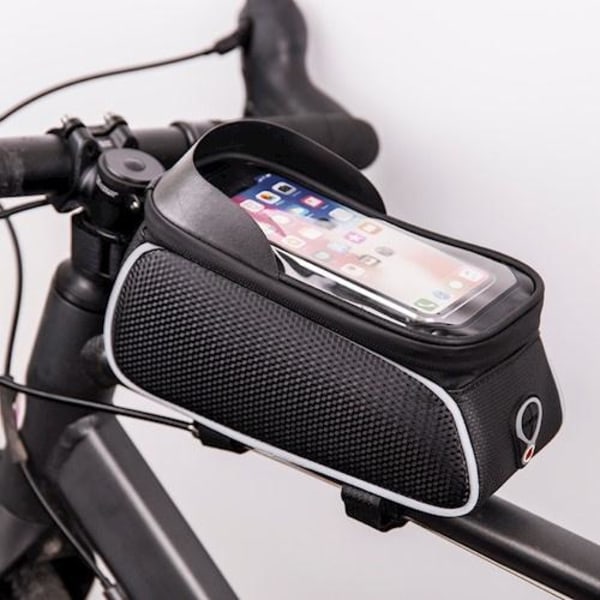 Vandafvisende cykelrammepose & telefonholder med skærm, Sort/Hvid