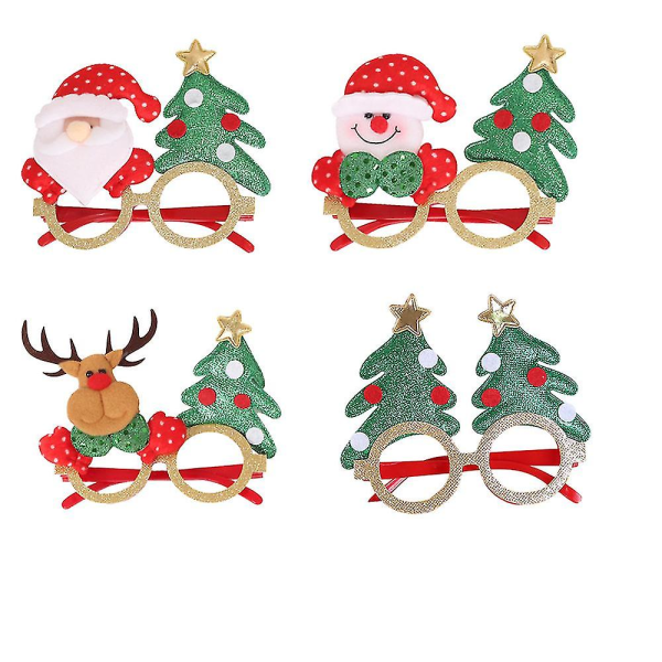 Julpartyglasögon, Roliga Juldekorationer, Kostymglasögon, Trähorn, Snögubbe, Jultomten, Nyår, Glitterglasögon, 4-pack