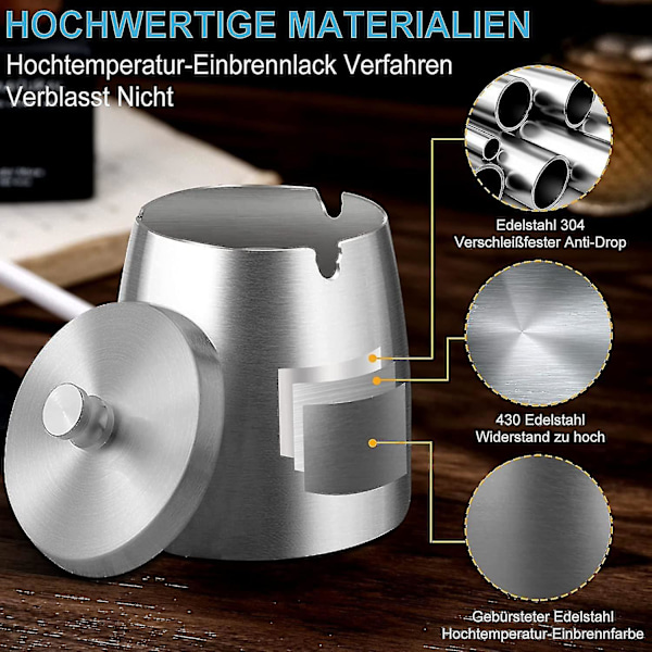 Askkopp i rostfritt stål med lock Vindtät askkopp för utomhusbruk med halkfri bas för inomhus- och utomhusbruk Silver Silver M Silver