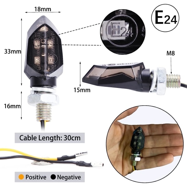 REMAKE Pakke Mini LED Motorsykkel Blinklys Vanntette Godkjente Foran og Bak Indikatorer Universelle 12V Kompatibel med Harley Kawasaki Yamaha