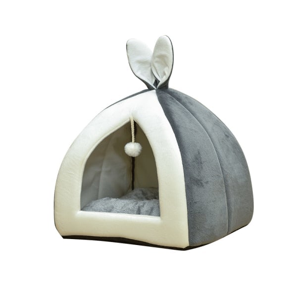 Cat House Pet Bed Cat Tent Detachable Cat Basket with Bunny Ears Comes with a Funny Cat Ball Water Washable Available Gray S