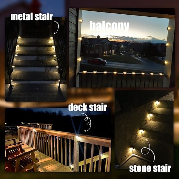 REMAKE 16-pakks Solcellelys Utendørs, Vanntette LED Solcellelys for Utendørs Trapper, Gjerde, Hage, Terrasse og Gangvei (Varmt Hvit)