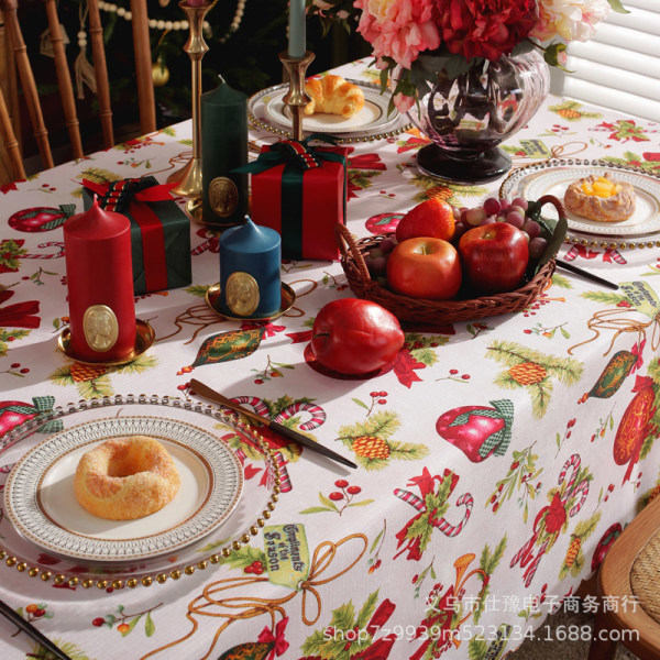 Tredimensjonal Rutete Juleduks, Nyttårsferie Stuedekorasjon Polyester Dekkduks, Safflower, 150 * 180CM